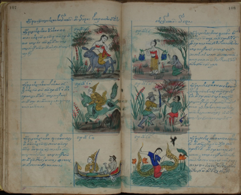 Illustrated Lao Buhan manuscript 2 An illustrated notebook with miscellaneous content, said to be early 20th century, originally from Luang Prabang. Vientiane, 2007.