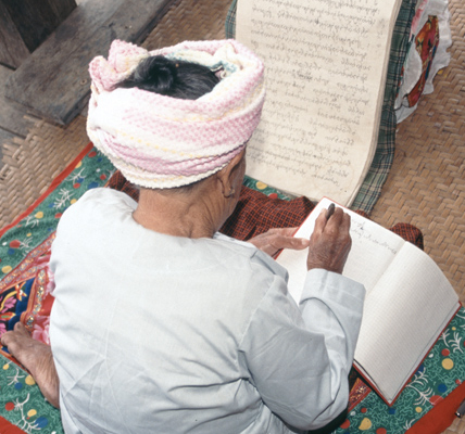 Copying a traditional Tai Nuea manuscript, Luang Namtha