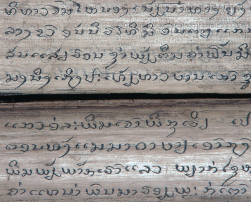 A Lao language palm-leaf manuscript, titled Nang olaphim, dated BE 2516 (CE 1973). Luang Prabang, 1996.