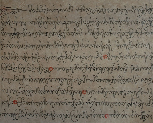 A Tai Nuea sa paper manuscript, titled Sio fi sio kon, dated CS 1366 (CE 2004). Mueang Sing Discrict, Luang Namtha Province, 2007.